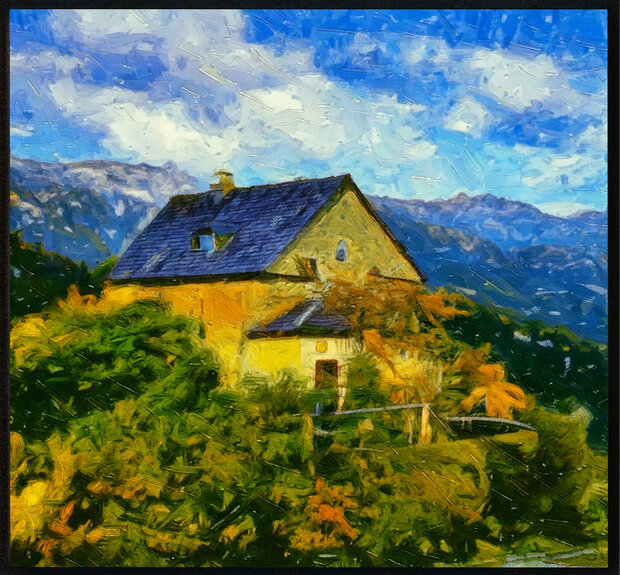 Schilderij van een Frans Landhuis