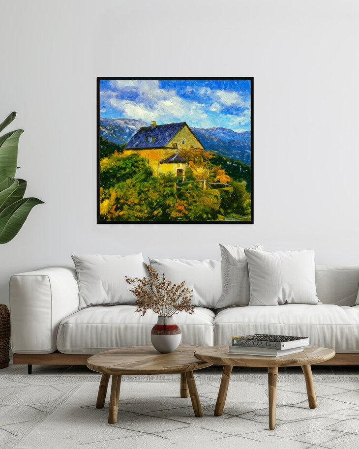 Schilderij van een Frans Landhuis